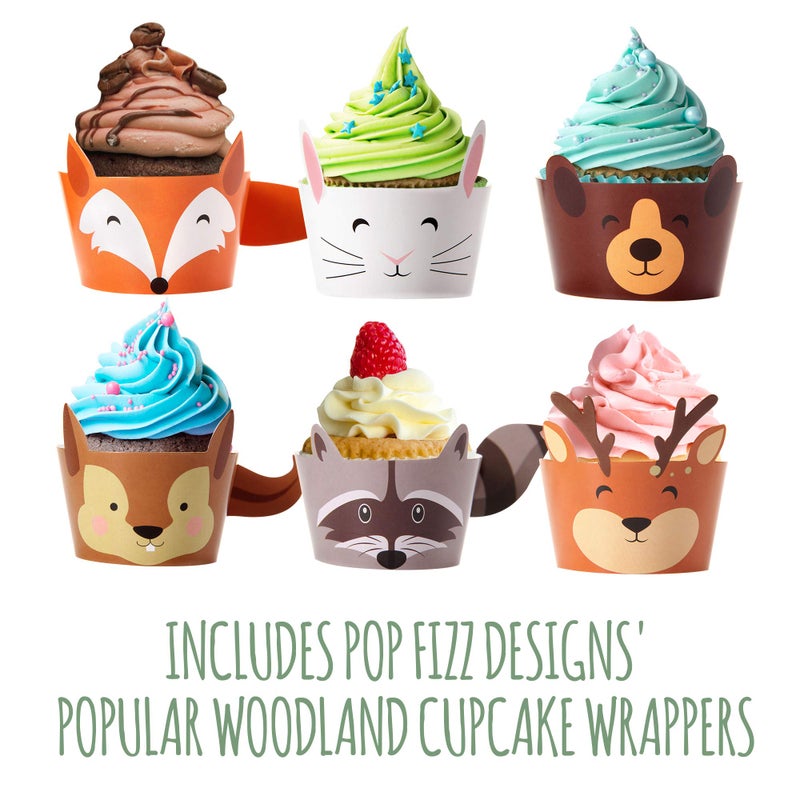Pop Fizz Designs Woodland Creatures Party Pack | Plates, Napkins, Cups, Silverware, and Cupcake Wrappers - Image 5